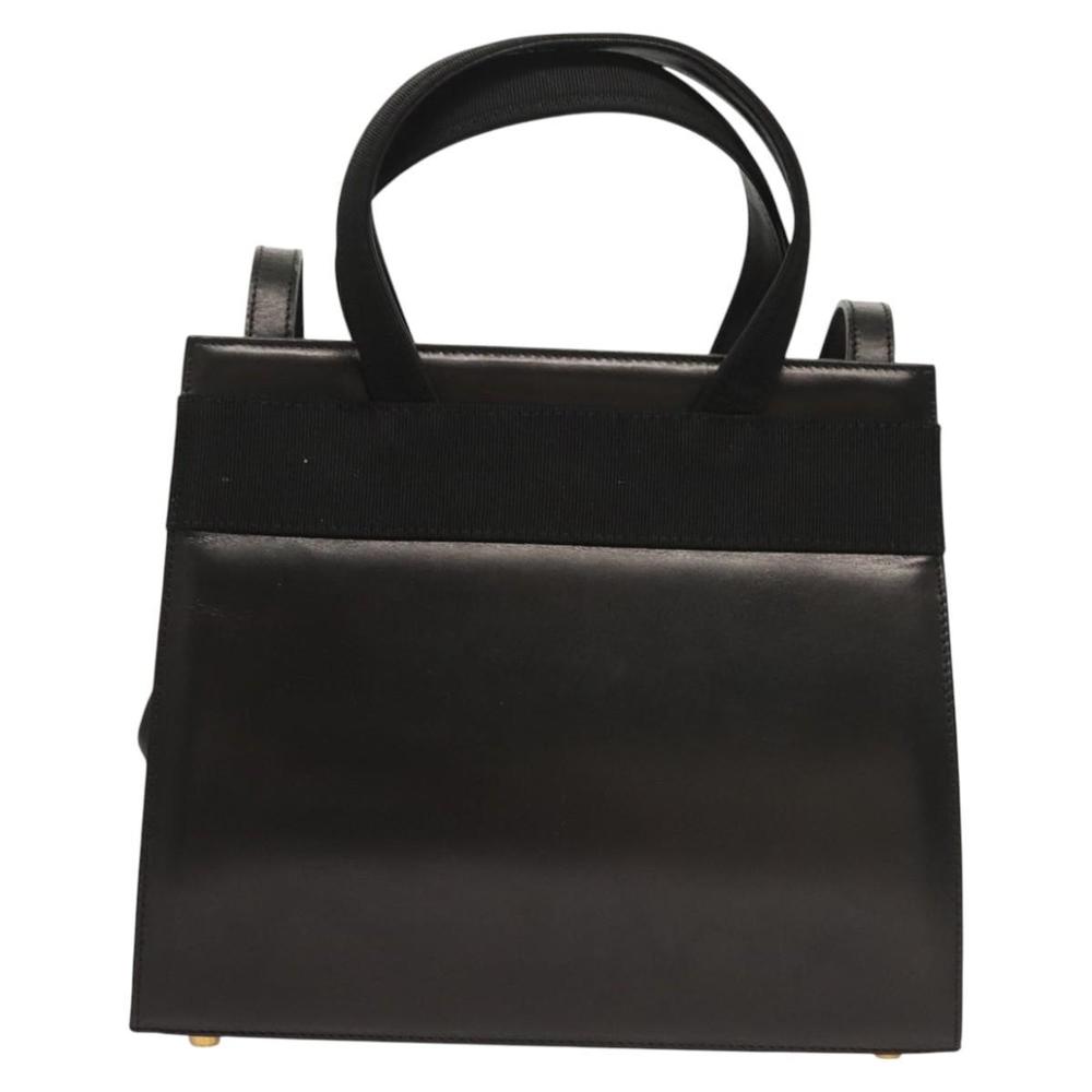 Salvatore Ferragamo Vala Hand Bag Leather 2way Black Gold Auth gh079 - Picture 2 of 16